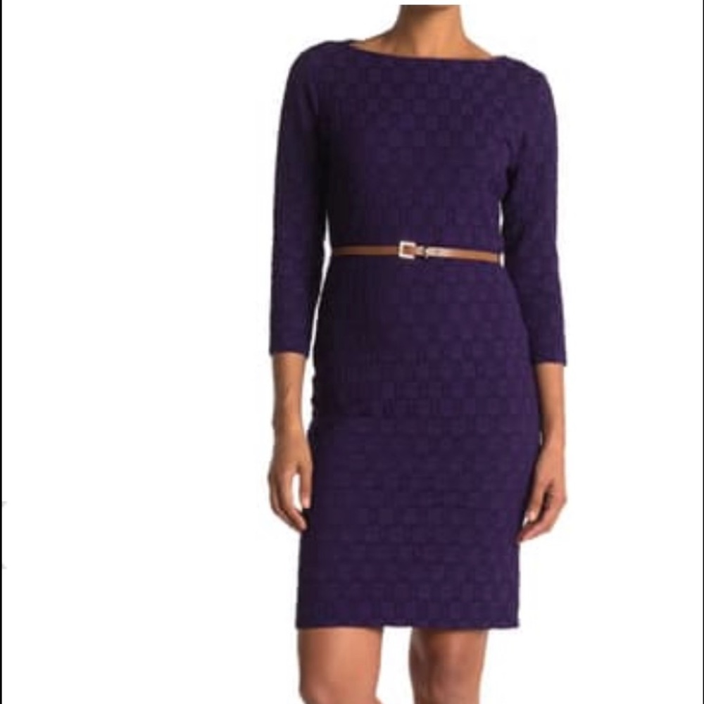 Sharagano deep navy blue belted dress sz 12